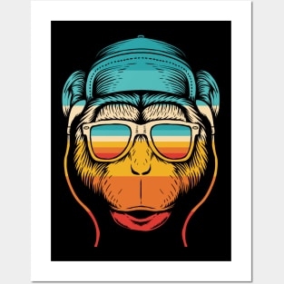 millennial chimp headphones hat music vintage colors Posters and Art